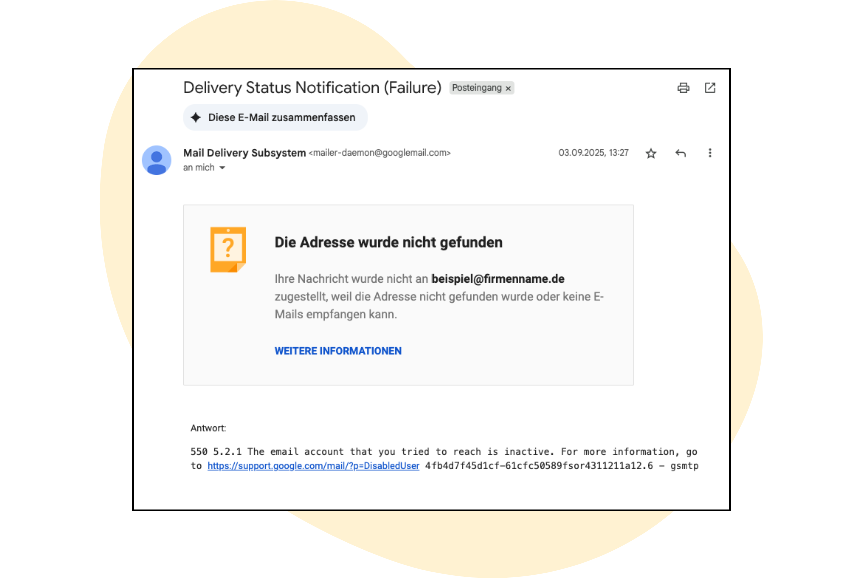 Beispiel für eine Bounce Message